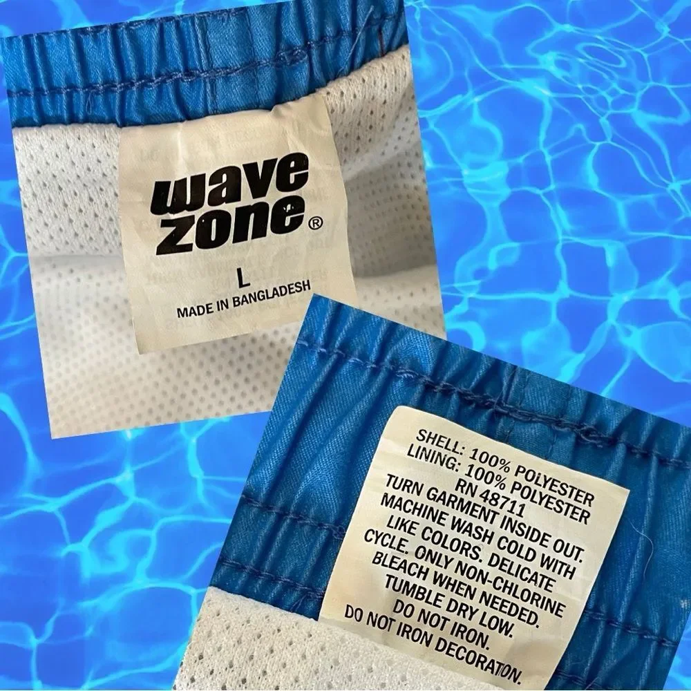 NEW! Wave Zone Blue Swim Shorts with Patriotic Eagle and Flag. NWOT. Men’s L